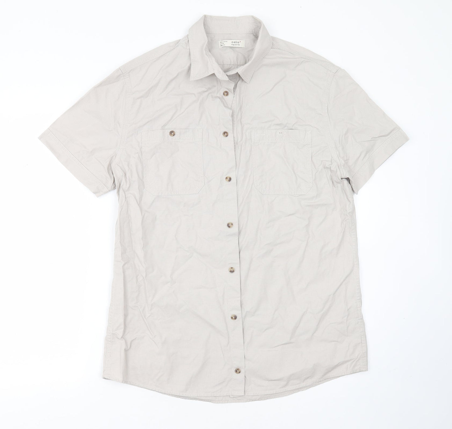 Mens UK Size L celio* Grey  Button-Up Short Sleeve Casual Shirt