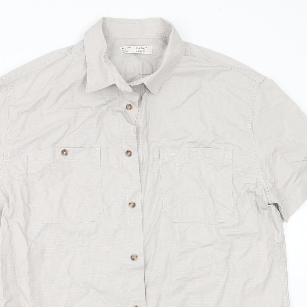 Mens UK Size L celio* Grey  Button-Up Short Sleeve Casual Shirt