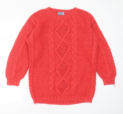 Expressions Womens Pink Round Neck Geometric Acrylic Pullover Jumper Size 12