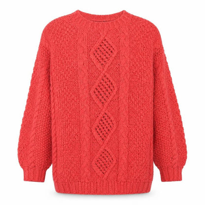 Front view of Expressions women’s pink round neck geometric acrylic jumper, size UK 12