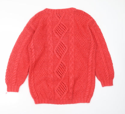 Expressions Womens Pink Round Neck Geometric Acrylic Pullover Jumper Size 12