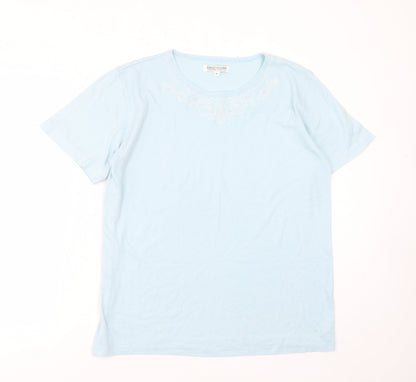 emily claire Womens Blue  Cotton Blend Basic T-Shirt Size M Round Neck - Embroidered detail