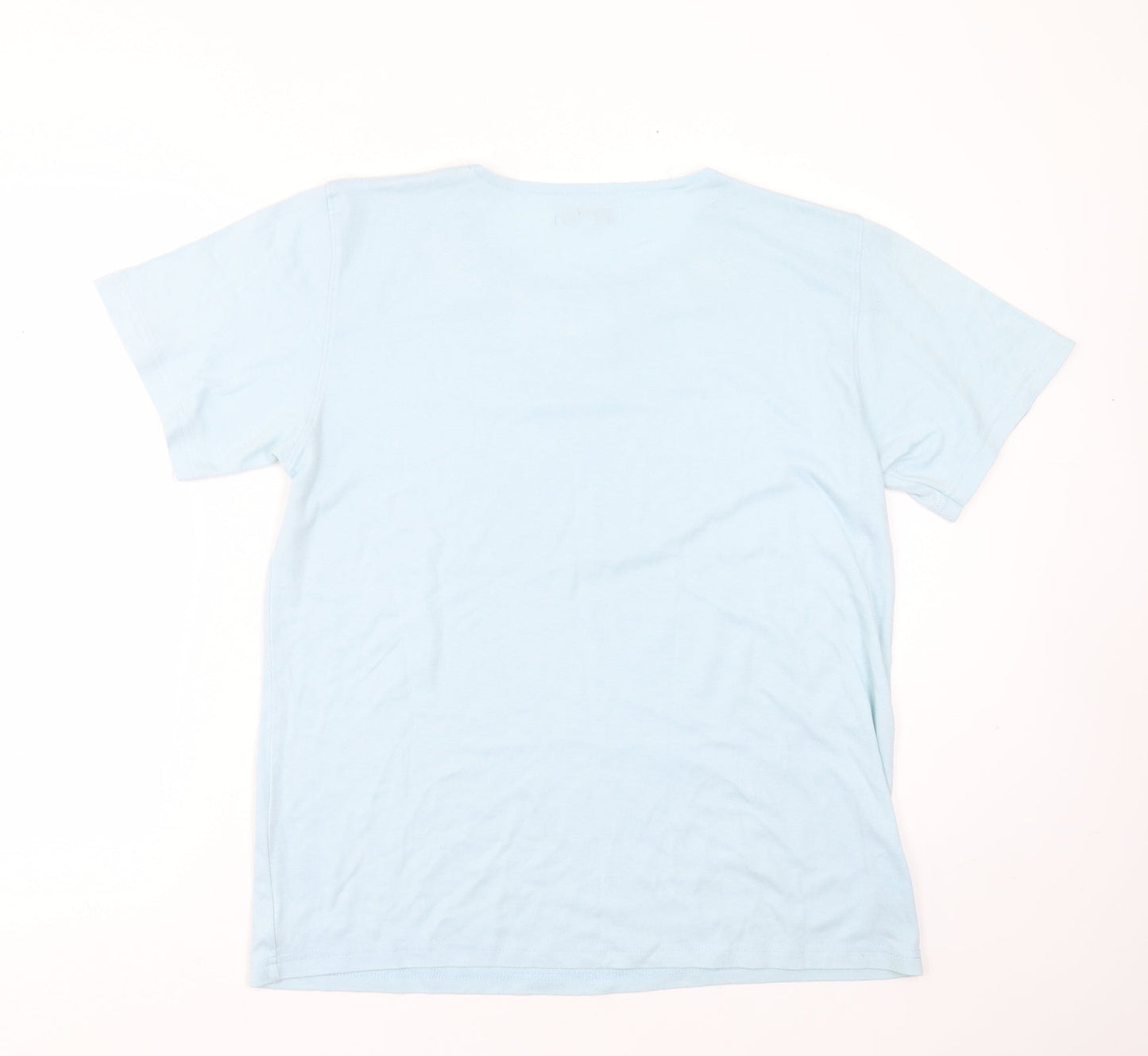 emily claire Womens Blue  Cotton Blend Basic T-Shirt Size M Round Neck - Embroidered detail