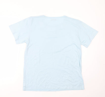 emily claire Womens Blue  Cotton Blend Basic T-Shirt Size M Round Neck - Embroidered detail