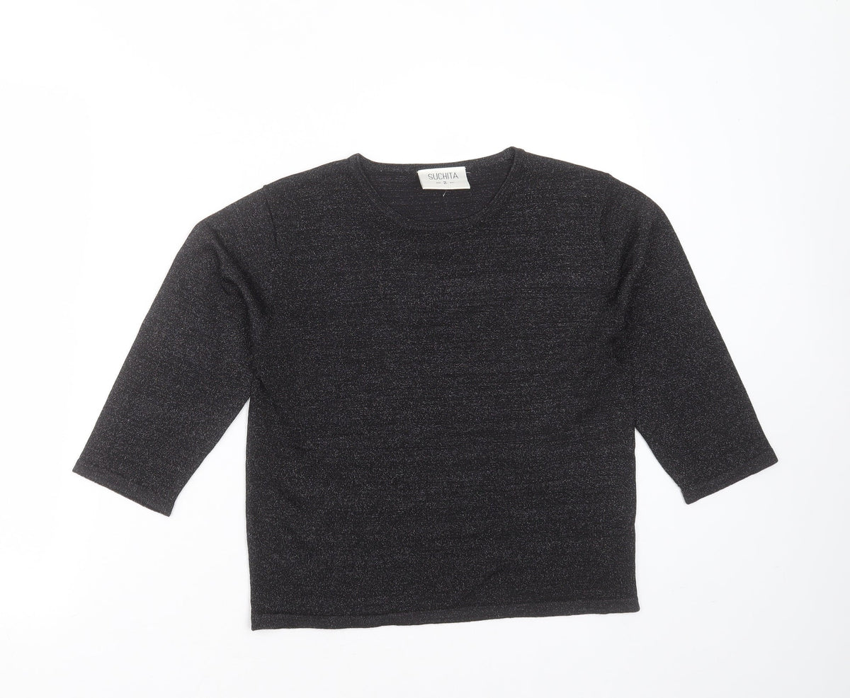 Additional front view of Suchita women’s black round neck viscose jumper, size S