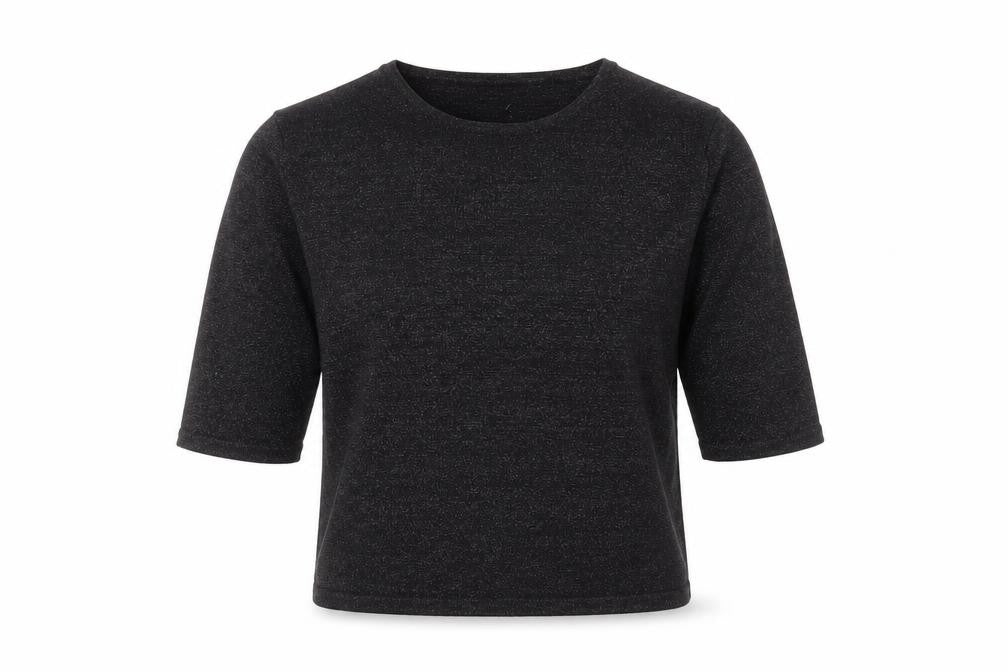 Front view of Suchita women’s black round neck viscose jumper, size S