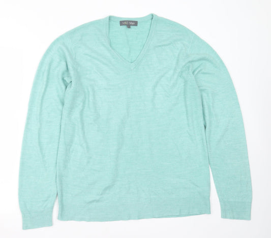 Marks and Spencer Mens Green V-Neck  Acrylic Pullover Jumper Size L