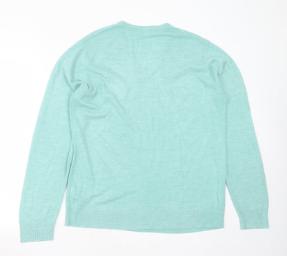 Marks and Spencer Mens Green V-Neck  Acrylic Pullover Jumper Size L