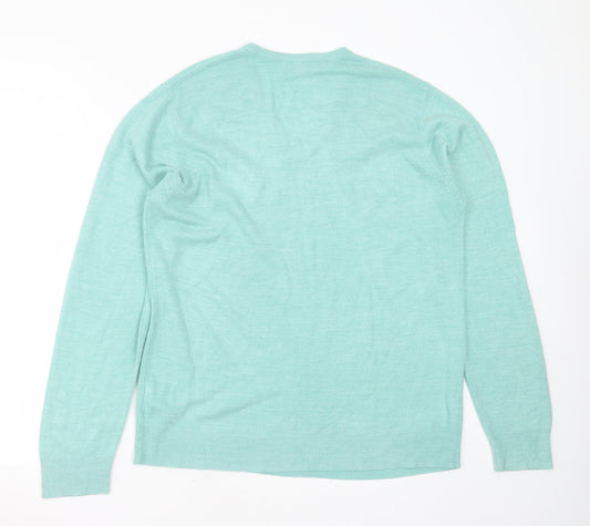 Marks and Spencer Mens Green V-Neck  Acrylic Pullover Jumper Size L