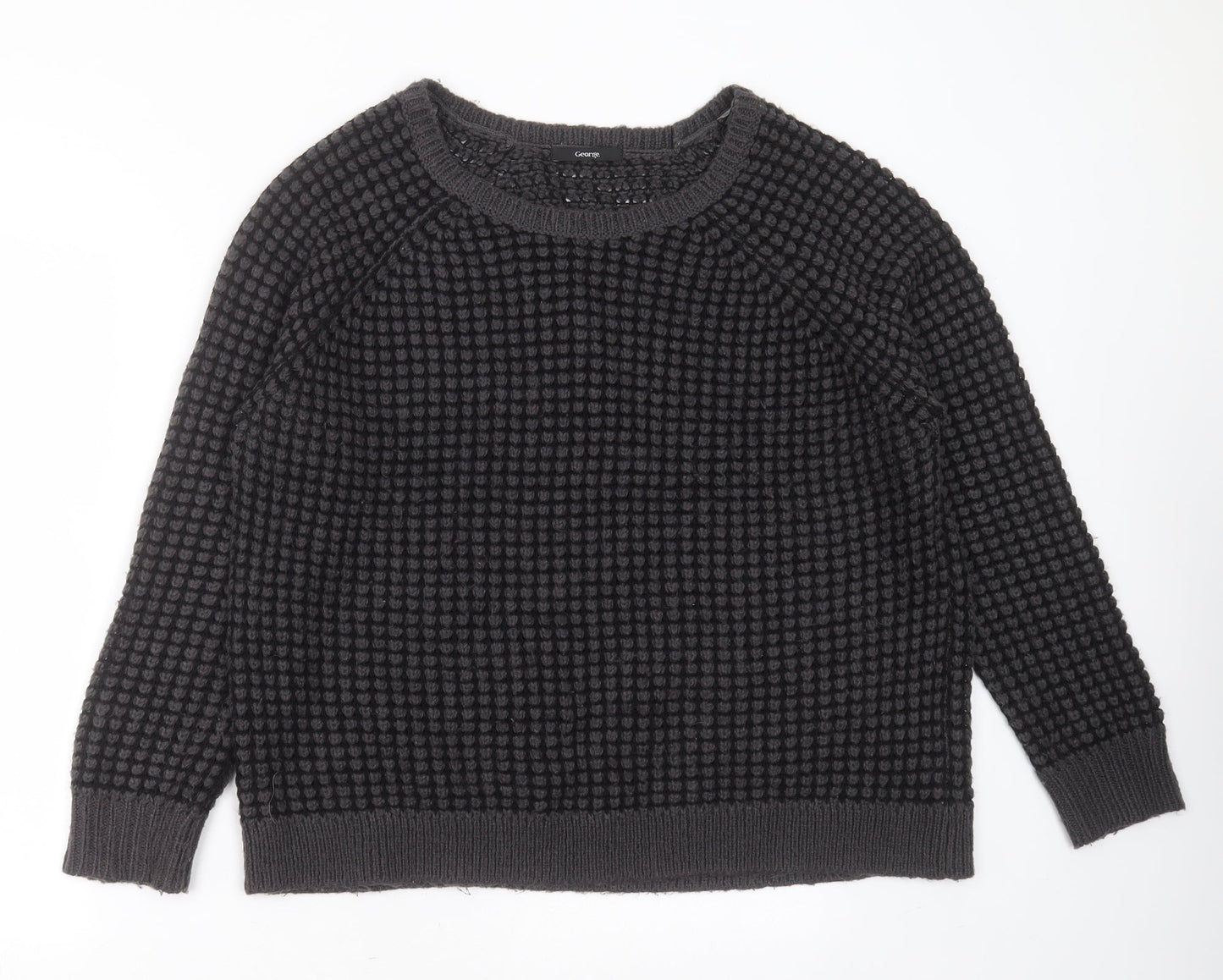 George Womens Grey Round Neck Striped Acrylic Pullover Jumper Size 16