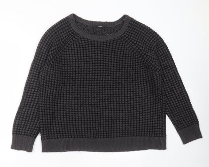 George Womens Grey Round Neck Striped Acrylic Pullover Jumper Size 16
