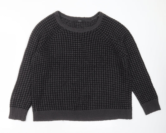 George Womens Grey Round Neck Striped Acrylic Pullover Jumper Size 16