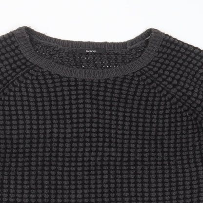 George Womens Grey Round Neck Striped Acrylic Pullover Jumper Size 16
