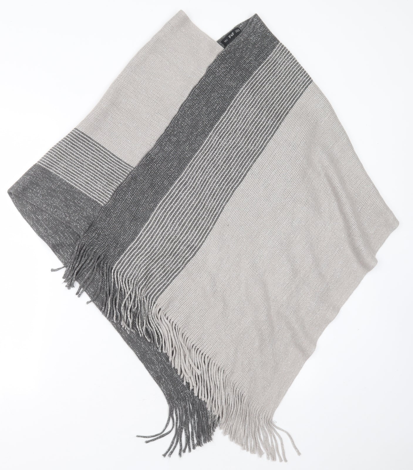 F&F Womens Grey V-Neck Striped Acrylic Pullover Jumper One Size