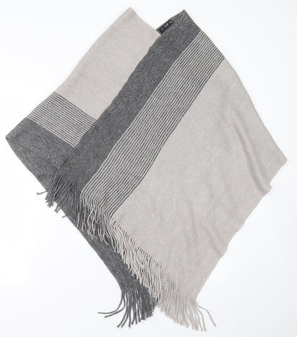 F&F Womens Grey V-Neck Striped Acrylic Pullover Jumper One Size