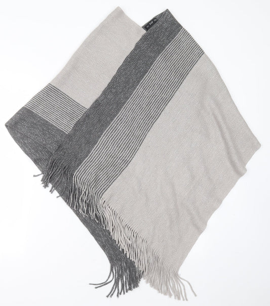 F&F Womens Grey V-Neck Striped Acrylic Pullover Jumper One Size