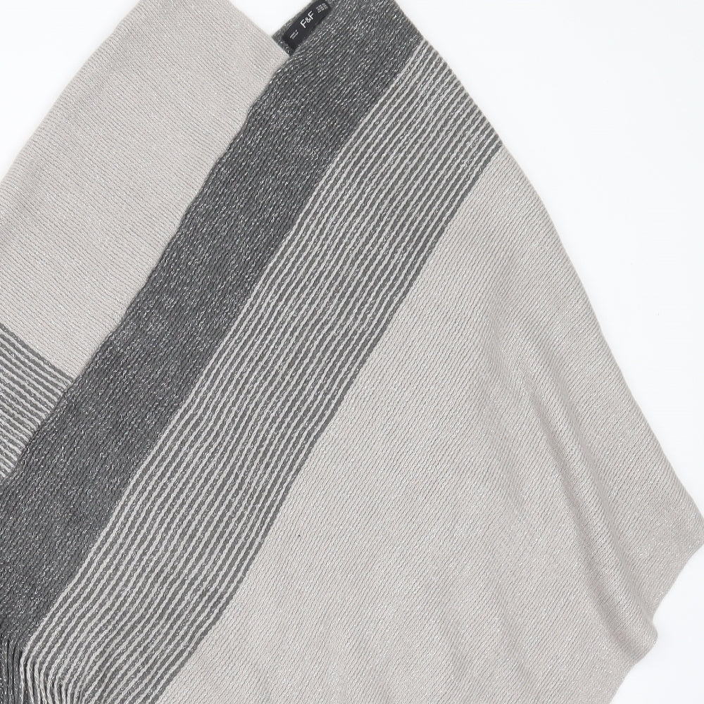 F&F Womens Grey V-Neck Striped Acrylic Pullover Jumper One Size
