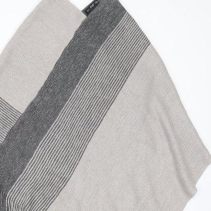 F&F Womens Grey V-Neck Striped Acrylic Pullover Jumper One Size