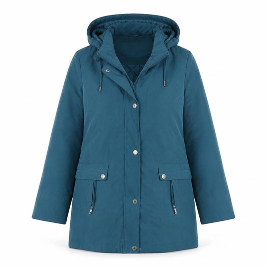 Front view of Bonmarché women’s blue jacket coat, size M, zip