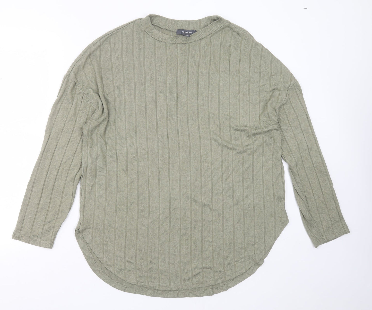 Primark Womens Green Round Neck Striped Viscose Pullover Jumper Size M