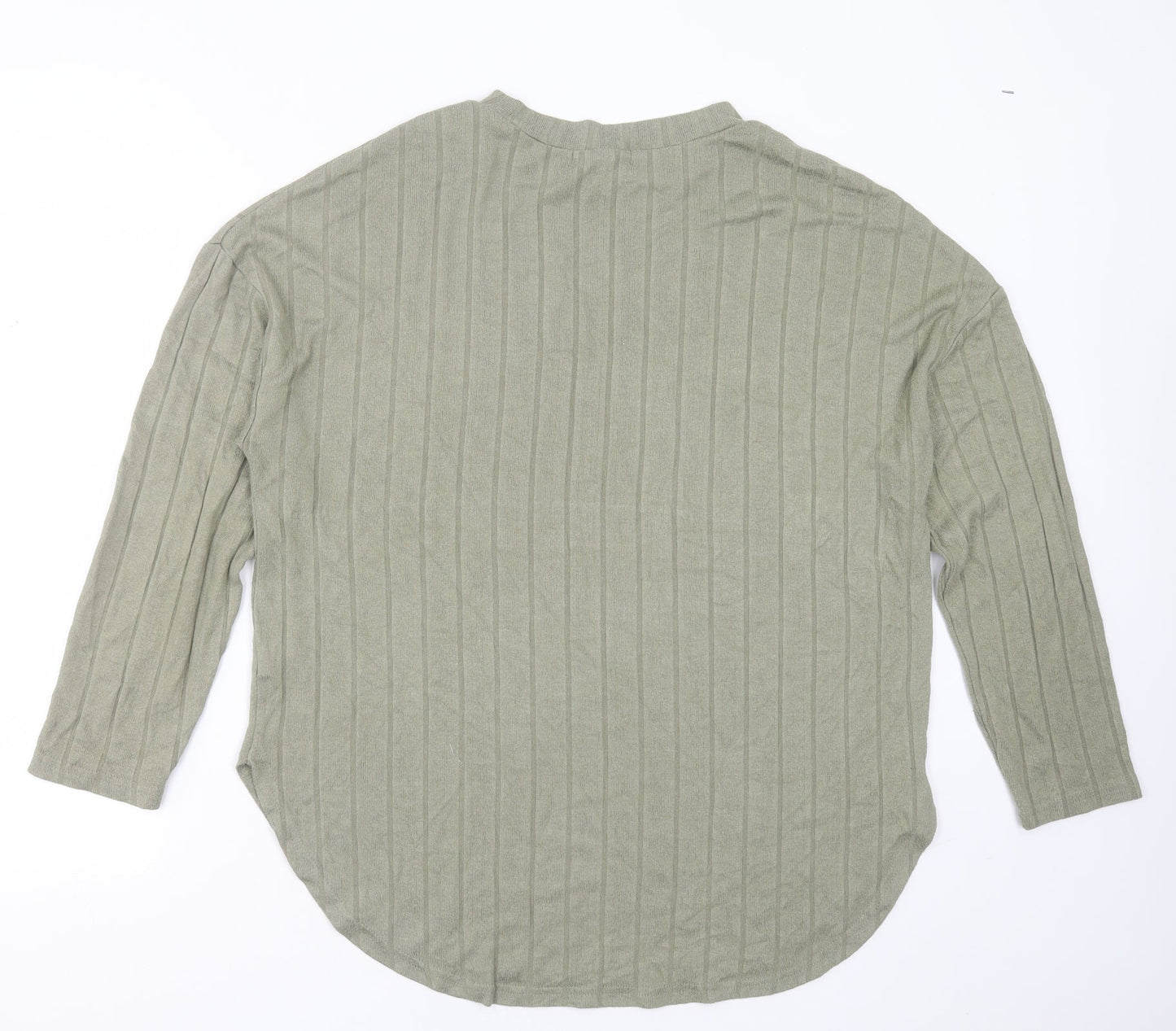 Primark Womens Green Round Neck Striped Viscose Pullover Jumper Size M