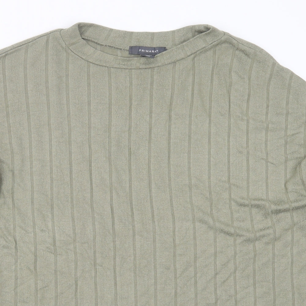Primark Womens Green Round Neck Striped Viscose Pullover Jumper Size M