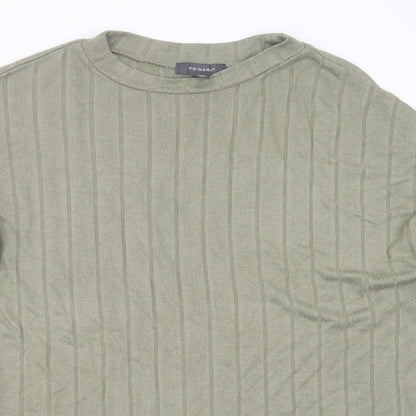 Primark Womens Green Round Neck Striped Viscose Pullover Jumper Size M