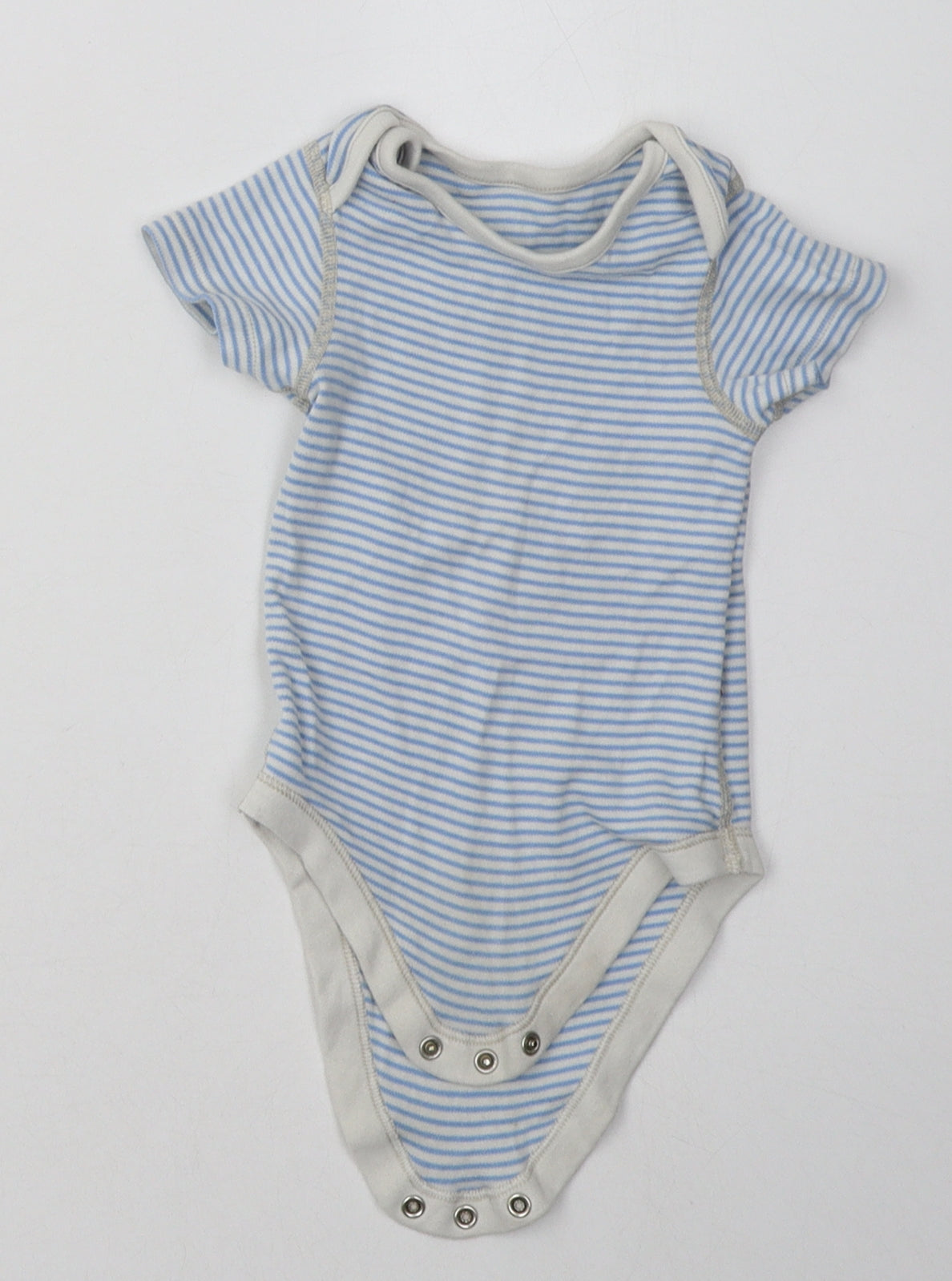 Marks and Spencer Boys Blue Striped Cotton Babygrow One-Piece Size 9-12 Months  Buckle