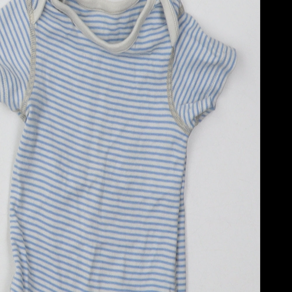 Marks and Spencer Boys Blue Striped Cotton Babygrow One-Piece Size 9-12 Months  Buckle