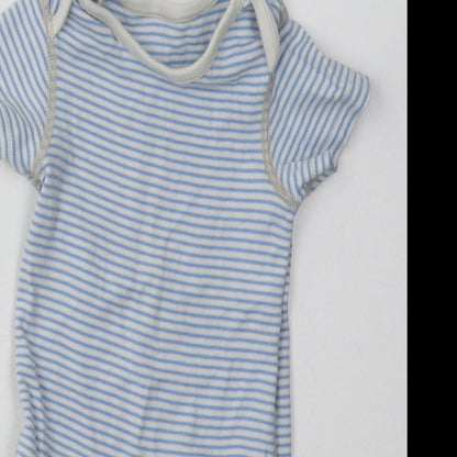 Marks and Spencer Boys Blue Striped Cotton Babygrow One-Piece Size 9-12 Months  Buckle