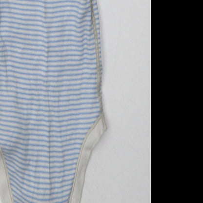 Marks and Spencer Boys Blue Striped Cotton Babygrow One-Piece Size 9-12 Months  Buckle