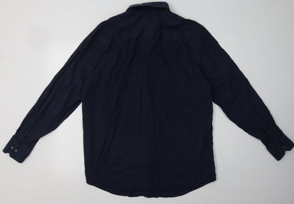 George Mens Blue  Cotton  Button-Up Size 17 Collared Button