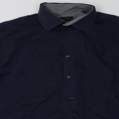 George Mens Blue  Cotton  Button-Up Size 17 Collared Button