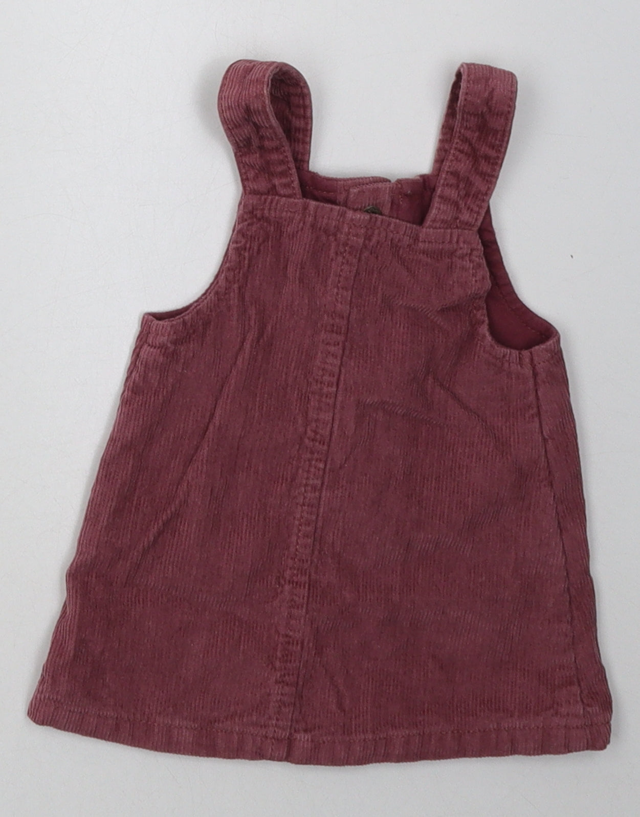 F&F Girls Purple  Cotton Pinafore/Dungaree Dress  Size 3-6 Months  Square Neck Buckle