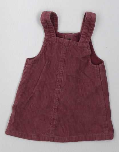 F&F Girls Purple  Cotton Pinafore/Dungaree Dress  Size 3-6 Months  Square Neck Buckle