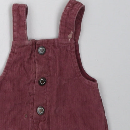 F&F Girls Purple  Cotton Pinafore/Dungaree Dress  Size 3-6 Months  Square Neck Buckle