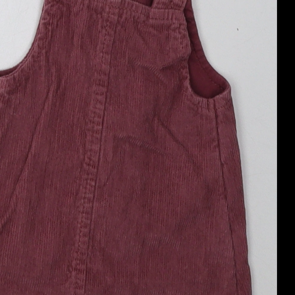 F&F Girls Purple  Cotton Pinafore/Dungaree Dress  Size 3-6 Months  Square Neck Buckle