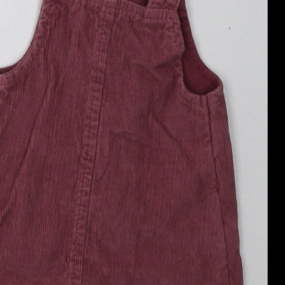 F&F Girls Purple  Cotton Pinafore/Dungaree Dress  Size 3-6 Months  Square Neck Buckle