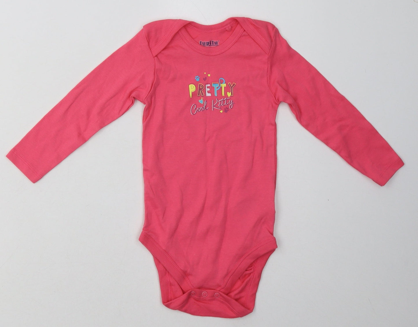 Lupilu Girls Pink  Cotton Babygrow One-Piece Size 18 Months  Buckle - pretty cool kitty