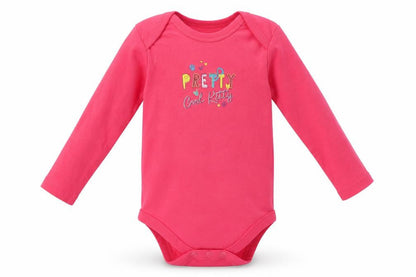 Front view of Lupilu girls’ pink cotton babygrow one-piece, size 18, months buckle - pretty cool kitty