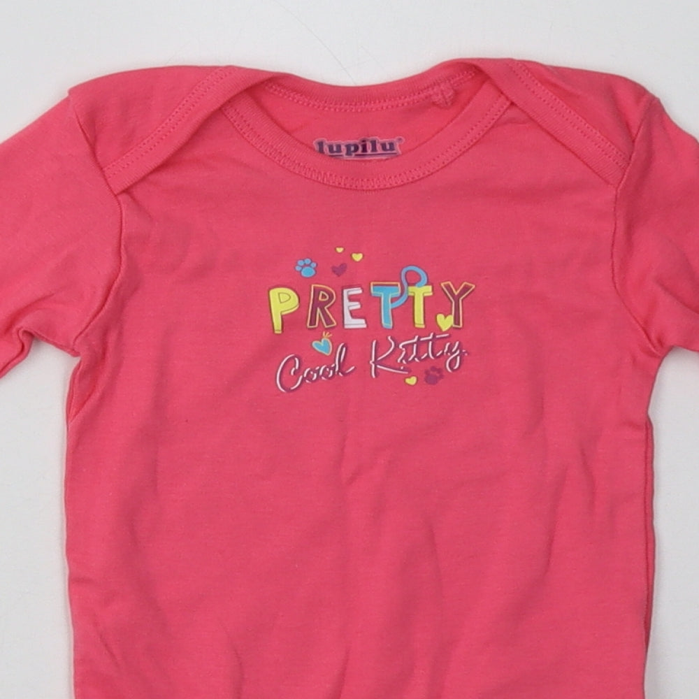 Lupilu Girls Pink  Cotton Babygrow One-Piece Size 18 Months  Buckle - pretty cool kitty