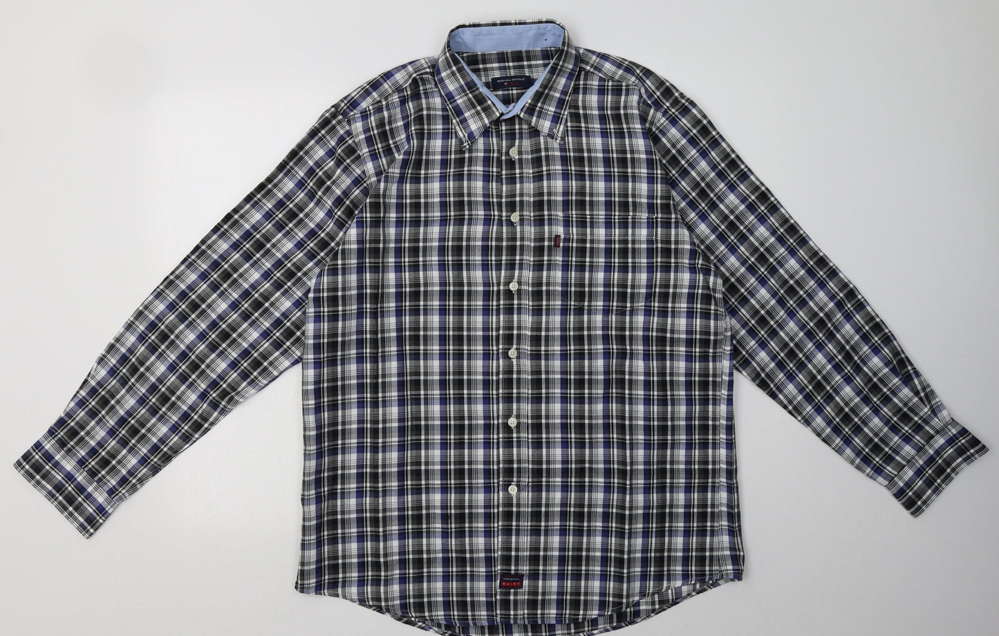 signal extra Mens Black Check Cotton  Button-Up Size L Collared Button