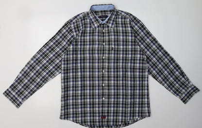 signal extra Mens Black Check Cotton  Button-Up Size L Collared Button