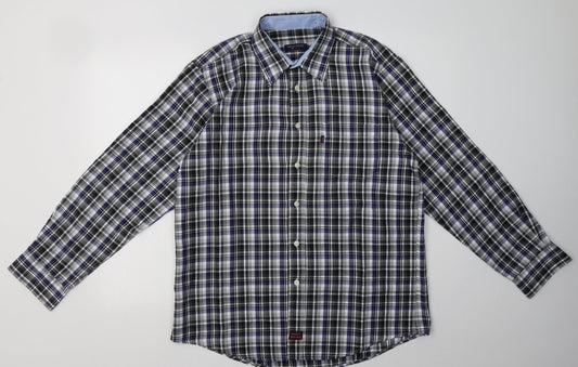 signal extra Mens Black Check Cotton  Button-Up Size L Collared Button