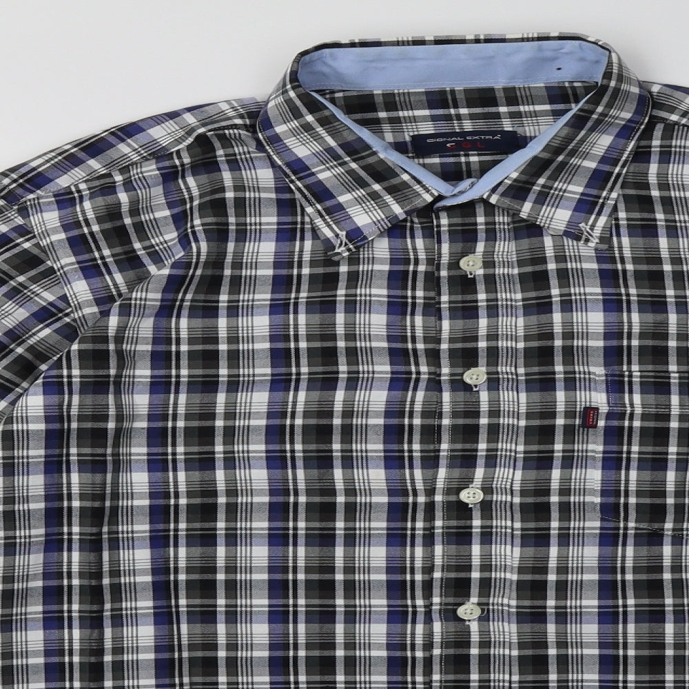signal extra Mens Black Check Cotton  Button-Up Size L Collared Button