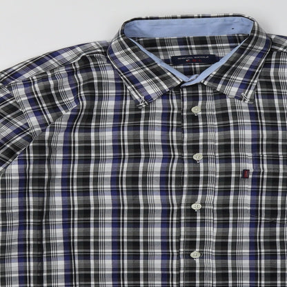 signal extra Mens Black Check Cotton  Button-Up Size L Collared Button