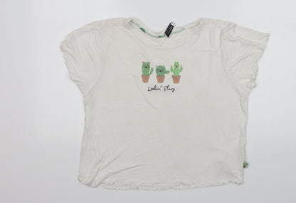 Womens UK Size M New Look White Cropped T-Shirt