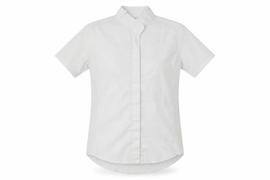 Front view of Dublin women’s white polyester basic button-up, size UK 10, collared