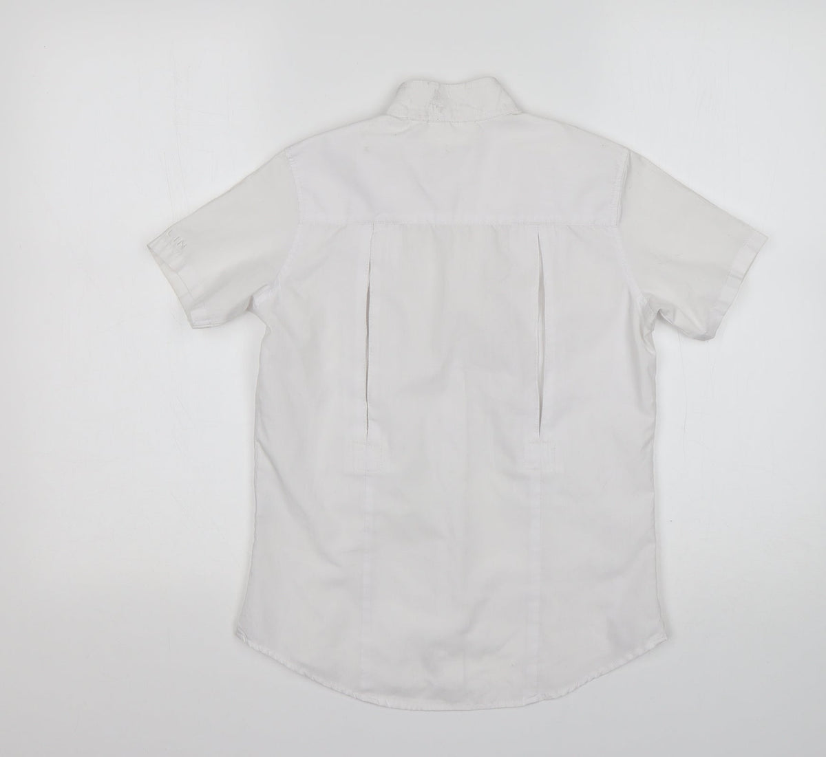 Back view of Dublin women’s white polyester basic button-up, size UK 10, collared