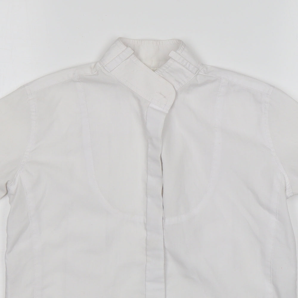 Close-up detail of Dublin women’s white polyester basic button-up, size UK 10, collared
